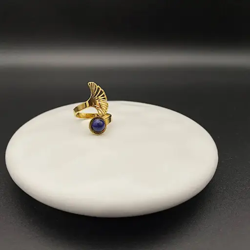 Bague Ginkgo Dorée (Lapis Lazuli (bleu))